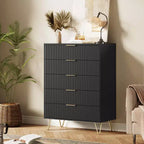 Cassettiera scanalata con 5 cassetti, cassettiera moderna in legno da 81 cm con maniglia in metallo, organizer per soggiorno, camera da letto, corridoio
