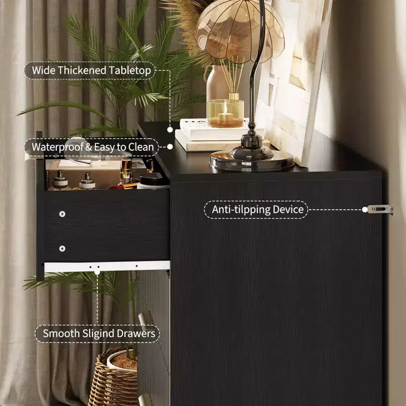 Cassettiera scanalata con 5 cassetti, cassettiera moderna in legno da 81 cm con maniglia in metallo, organizer per soggiorno, camera da letto, corridoio