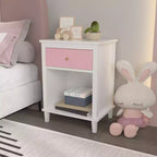 26.77''H Wooden Nightstand with One Drawer One Shelf for Kids, Adults, Pink+Golden handle