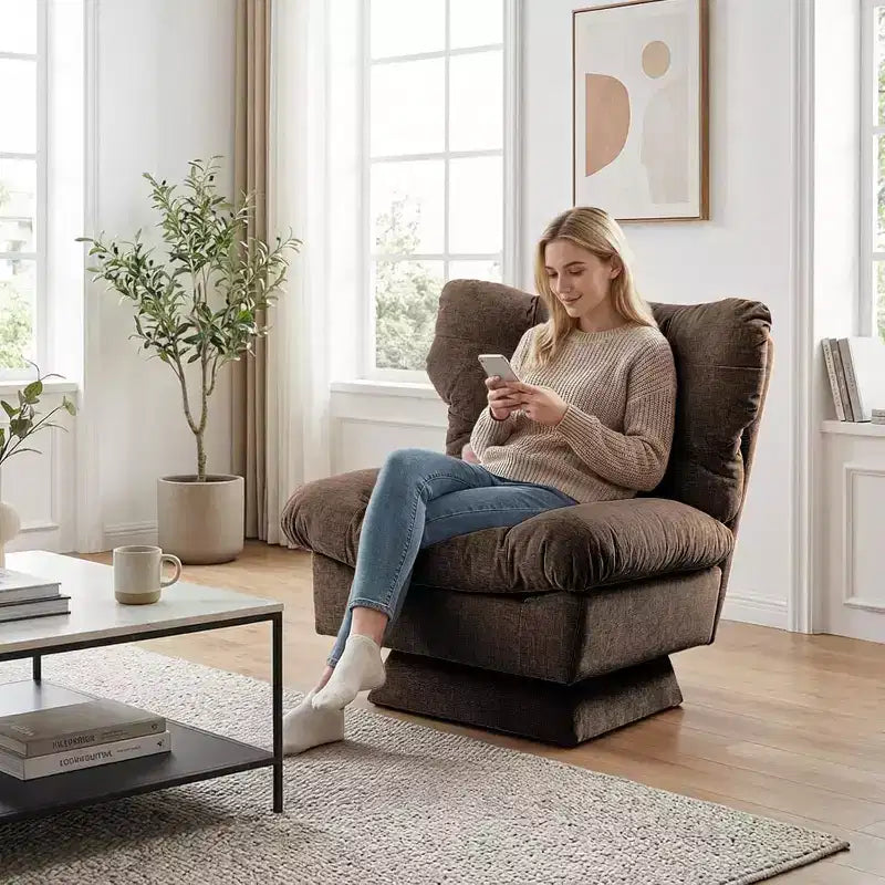 360-Degree Swivel Accent Chair - Modern Reading Chair with Thick Cushion & Cozy Chenille Fabric | Upholstered Armchair for Living Room, Bedroom