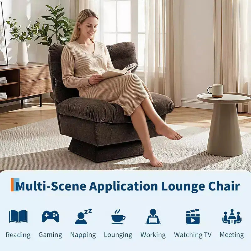 360-Degree Swivel Accent Chair - Modern Reading Chair with Thick Cushion & Cozy Chenille Fabric | Upholstered Armchair for Living Room, Bedroom