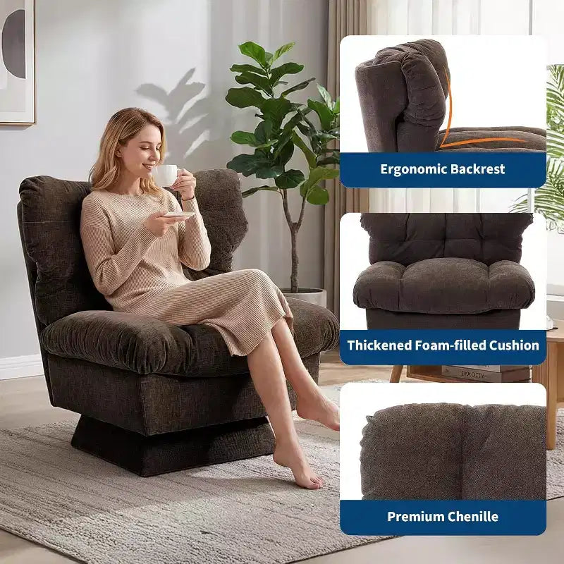 360-Degree Swivel Accent Chair - Modern Reading Chair with Thick Cushion & Cozy Chenille Fabric | Upholstered Armchair for Living Room, Bedroom