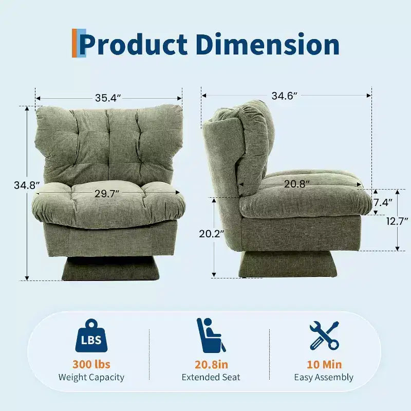 360-Degree Swivel Accent Chair - Modern Reading Chair with Thick Cushion & Cozy Chenille Fabric | Upholstered Armchair for Living Room, Bedroom