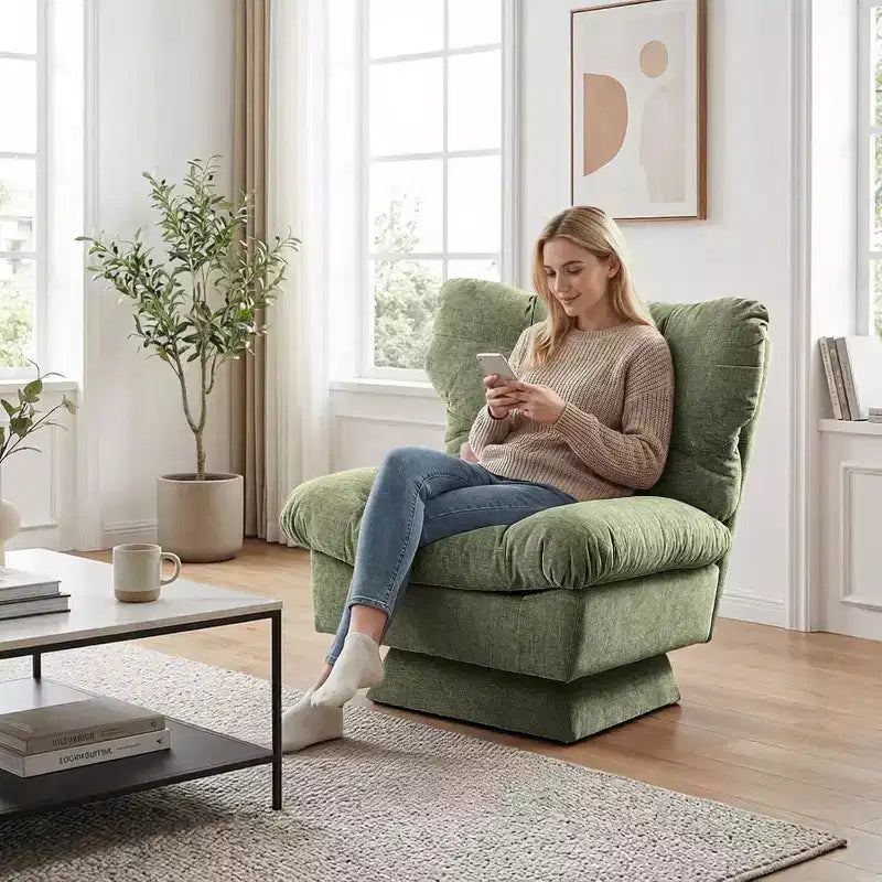 360-Degree Swivel Accent Chair - Modern Reading Chair with Thick Cushion & Cozy Chenille Fabric | Upholstered Armchair for Living Room, Bedroom