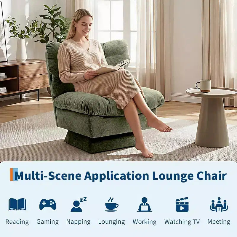 360-Degree Swivel Accent Chair - Modern Reading Chair with Thick Cushion & Cozy Chenille Fabric | Upholstered Armchair for Living Room, Bedroom