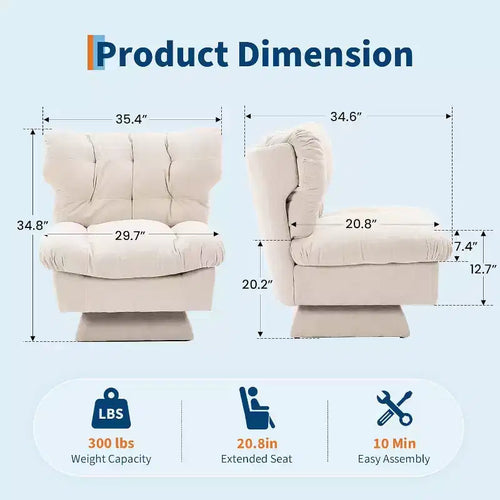 360-Degree Swivel Accent Chair - Modern Reading Chair with Thick Cushion & Cozy Chenille Fabric | Upholstered Armchair for Living Room, Bedroom