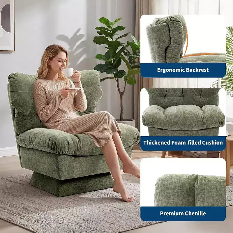 360-Degree Swivel Accent Chair - Modern Reading Chair with Thick Cushion & Cozy Chenille Fabric | Upholstered Armchair for Living Room, Bedroom