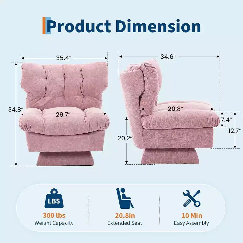 360-Degree Swivel Accent Chair - Modern Reading Chair with Thick Cushion & Cozy Chenille Fabric | Upholstered Armchair for Living Room, Bedroom