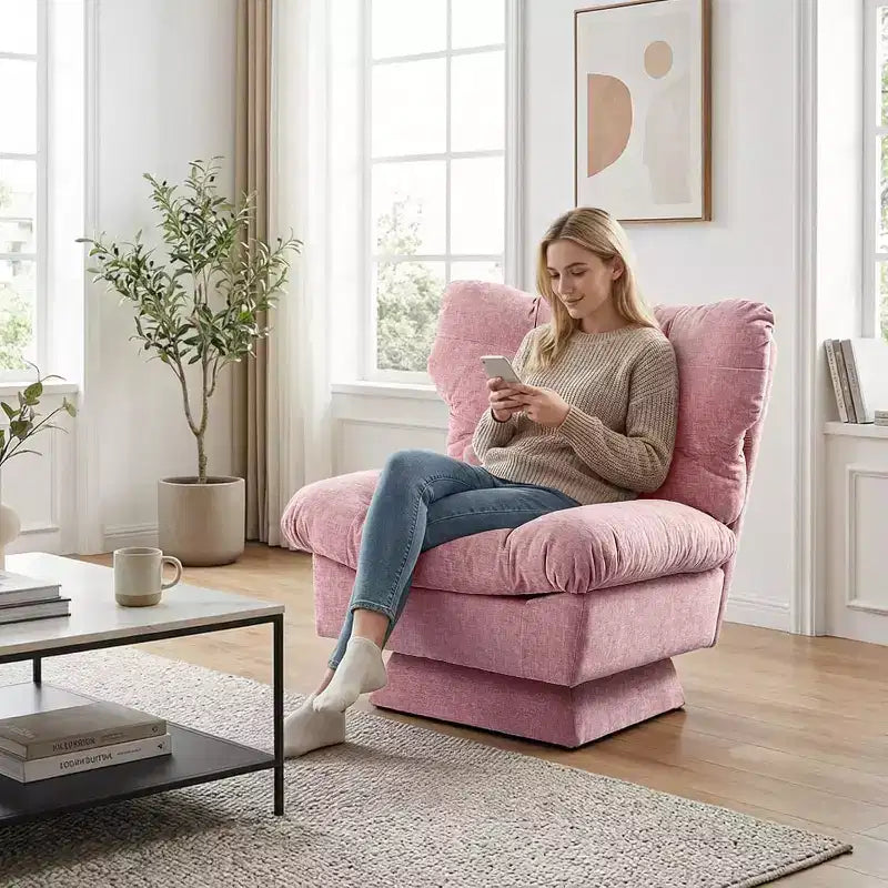 360-Degree Swivel Accent Chair - Modern Reading Chair with Thick Cushion & Cozy Chenille Fabric | Upholstered Armchair for Living Room, Bedroom
