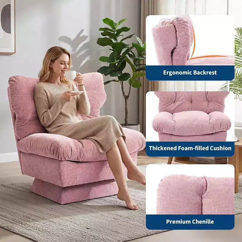 360-Degree Swivel Accent Chair - Modern Reading Chair with Thick Cushion & Cozy Chenille Fabric | Upholstered Armchair for Living Room, Bedroom