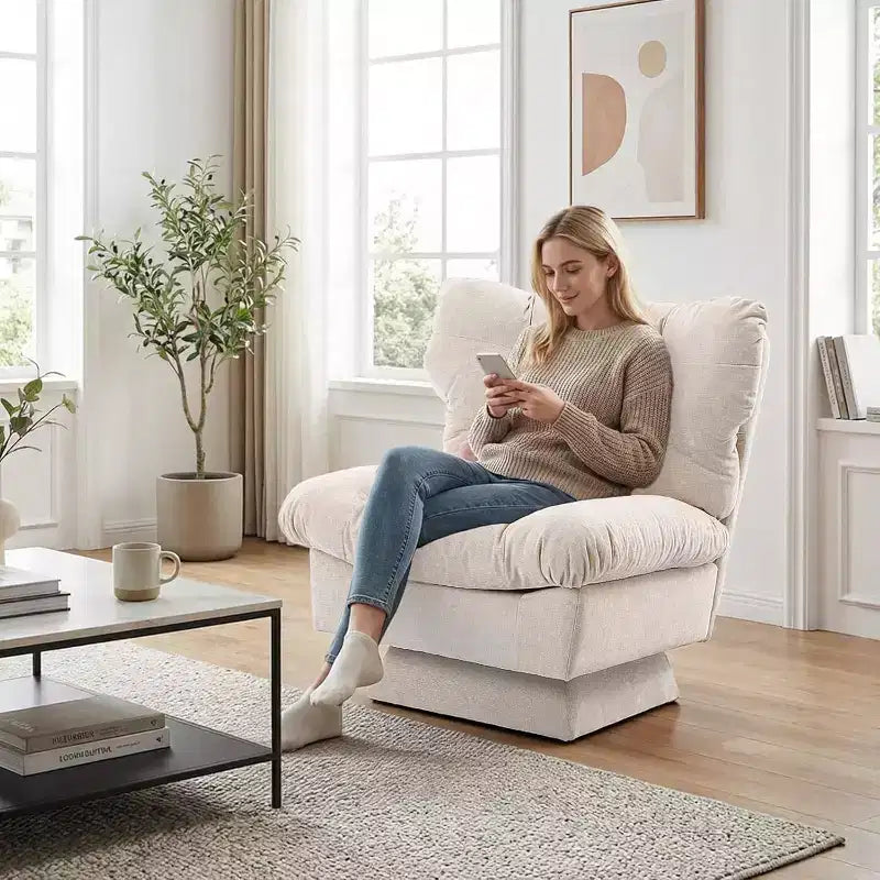 360-Degree Swivel Accent Chair - Modern Reading Chair with Thick Cushion & Cozy Chenille Fabric | Upholstered Armchair for Living Room, Bedroom