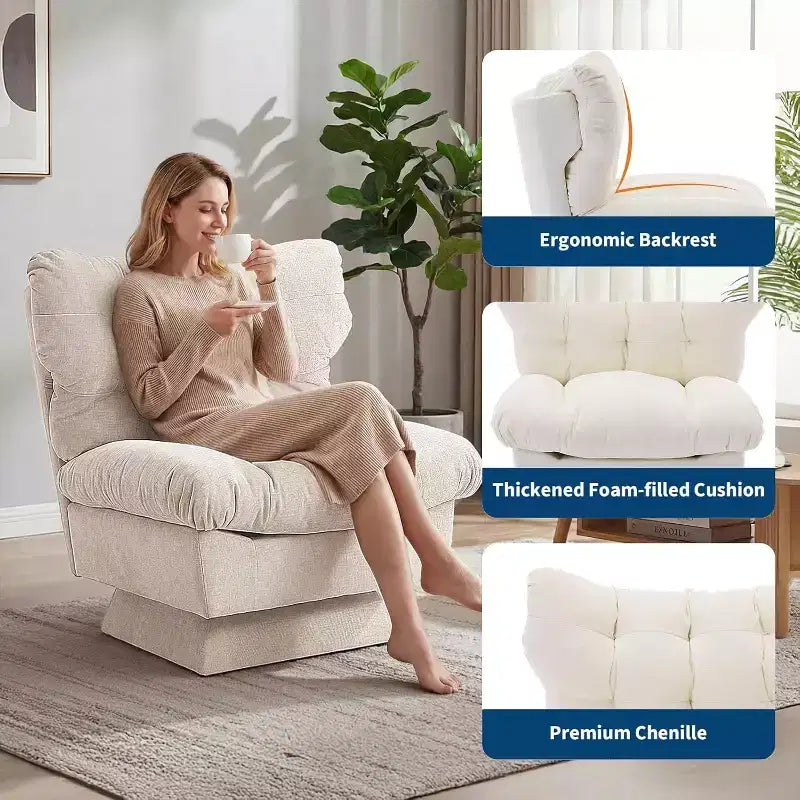 360-Degree Swivel Accent Chair - Modern Reading Chair with Thick Cushion & Cozy Chenille Fabric | Upholstered Armchair for Living Room, Bedroom