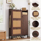 Scarpiera a 4 ripiani in rattan con 3 cassetti a ribalta, Organizer per scarpe autoportante con ripiani regolabili per ingresso, cabina armadio, corridoio