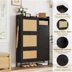 Scarpiera a 4 ripiani in rattan con 3 cassetti a ribalta, Organizer per scarpe autoportante con ripiani regolabili per ingresso, cabina armadio, corridoio