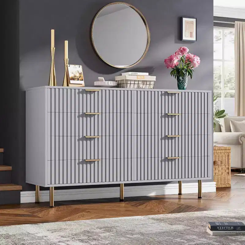 8-Drawer Dresser for Bedroom, 55 Wide Modern Wooden Chest of Drawers,Anti-Tip Design, Sturdy Storage Organizer for Living Room, Entryway,Kids Room