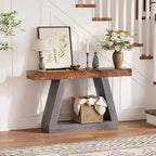Console Table with Open Shelf, 2-Tier Wooden Sofa Table for Entryway, Hallway & Living Room - Trapezium Design Entryway Furniture