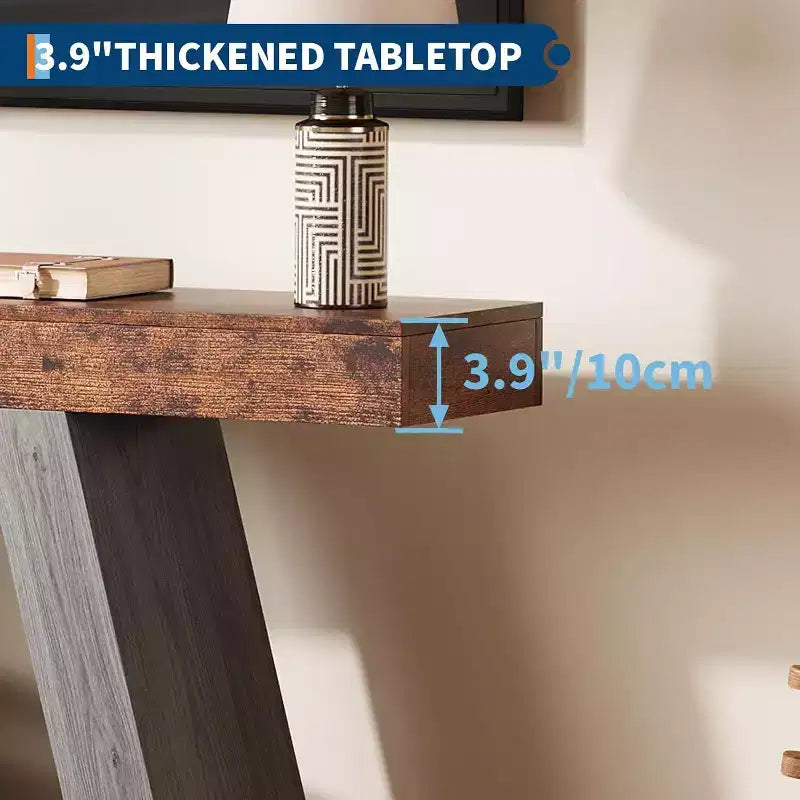 Console Table with Open Shelf, 2-Tier Wooden Sofa Table for Entryway, Hallway & Living Room - Trapezium Design Entryway Furniture