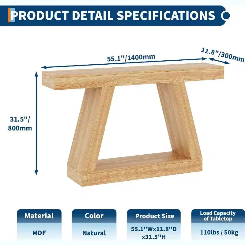 Console Table with Open Shelf, 2-Tier Wooden Sofa Table for Entryway, Hallway & Living Room - Trapezium Design Entryway Furniture