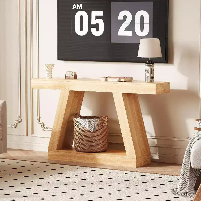 Console Table with Open Shelf, 2-Tier Wooden Sofa Table for Entryway, Hallway & Living Room - Trapezium Design Entryway Furniture
