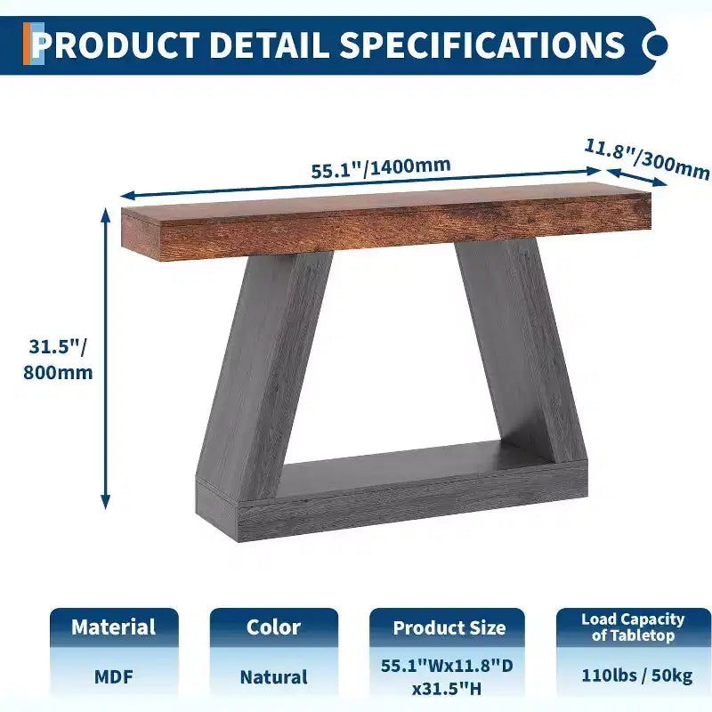 Console Table with Open Shelf, 2-Tier Wooden Sofa Table for Entryway, Hallway & Living Room - Trapezium Design Entryway Furniture