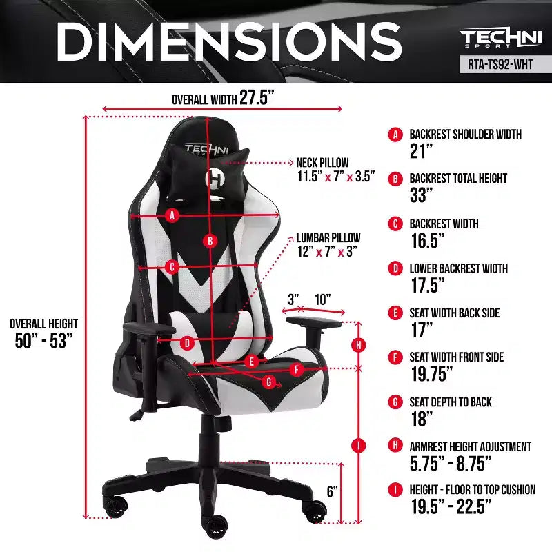 TUYOHW Sedia da gaming ergonomica regolabile, sedia da ufficio girevole a 360° con cuscino poggiatesta e lombare, sedia reclinabile da 90-150° per ufficio e casa, max 113 kg, bianca