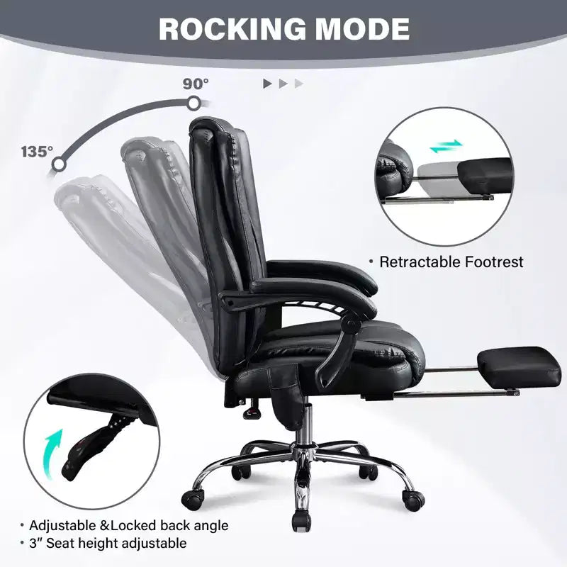 Poltrona Massaggiante TUYOHW Sedia da Ufficio Direzionale, Sedia da Ufficio Ergonomica Girevole a 360° con Poggiapiedi, Sedia Reclinabile da Computer con Altezza Regolabile, Nera