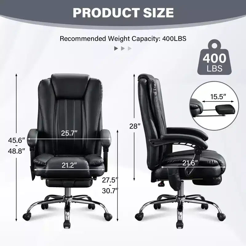 Poltrona Massaggiante TUYOHW Sedia da Ufficio Direzionale, Sedia da Ufficio Ergonomica Girevole a 360° con Poggiapiedi, Sedia Reclinabile da Computer con Altezza Regolabile, Nera