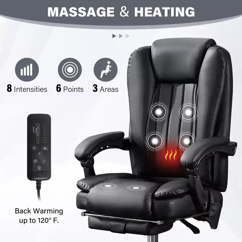 Poltrona Massaggiante TUYOHW Sedia da Ufficio Direzionale, Sedia da Ufficio Ergonomica Girevole a 360° con Poggiapiedi, Sedia Reclinabile da Computer con Altezza Regolabile, Nera