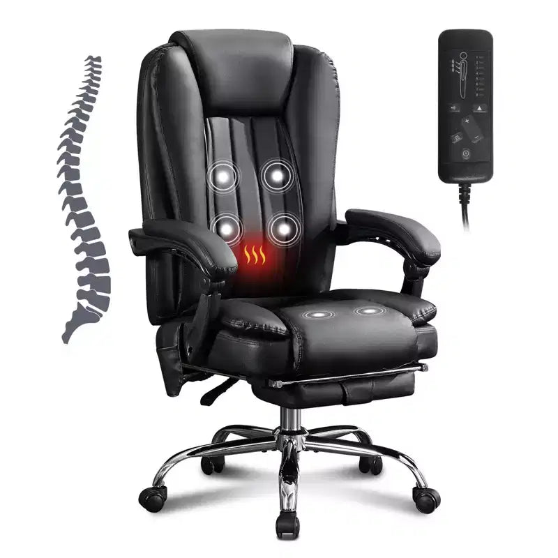 Poltrona Massaggiante TUYOHW Sedia da Ufficio Direzionale, Sedia da Ufficio Ergonomica Girevole a 360° con Poggiapiedi, Sedia Reclinabile da Computer con Altezza Regolabile, Nera