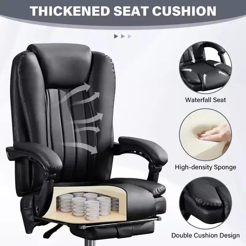 Poltrona Massaggiante TUYOHW Sedia da Ufficio Direzionale, Sedia da Ufficio Ergonomica Girevole a 360° con Poggiapiedi, Sedia Reclinabile da Computer con Altezza Regolabile, Nera