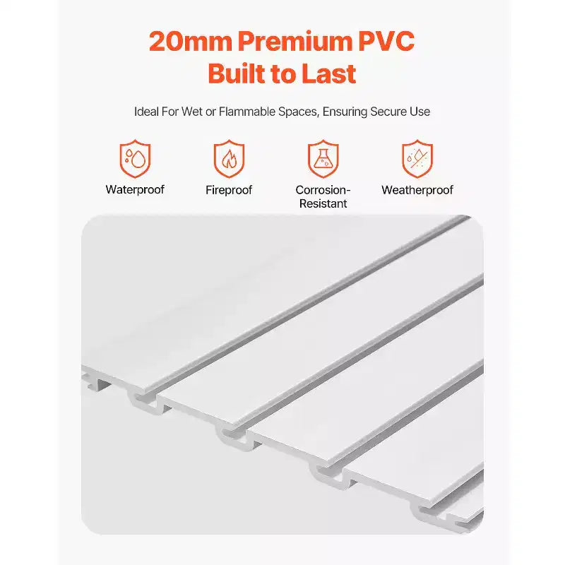 VEVOR Slat Wall Paneling, 8 x 4 ft, PVC Garage Slatwall with Accessories, White Slat Wall Easy-to-Install Adjustable Slatwall Panel, White