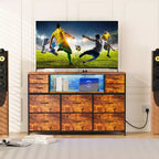 10 Fabric Drawers Dresser, Entertainment Center TV Stand with Power Outlet & LED Light for 45-55 TV, Chest of Drawers with Wood Top for Bedroom