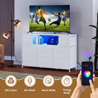 10 Fabric Drawers Dresser, Entertainment Center TV Stand with Power Outlet & LED Light for 45-55 TV, Chest of Drawers with Wood Top for Bedroom