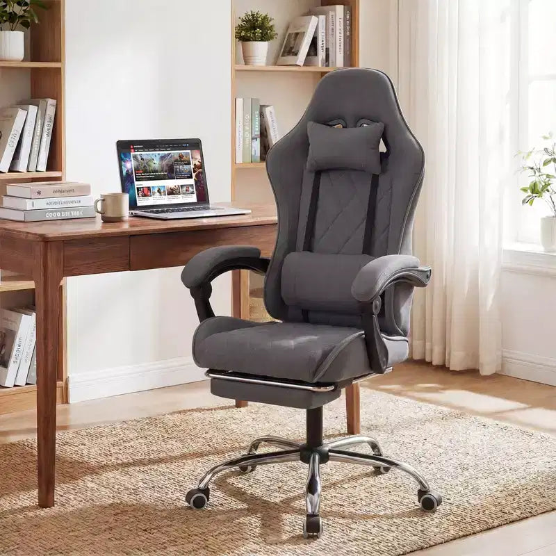 Costway Gaming Chair with Headrest, Lumbar Support, Linkage Armrests, Reclining Backrest