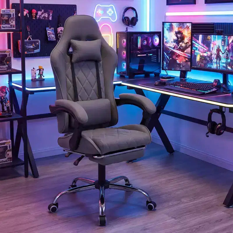 Costway Gaming Chair with Headrest, Lumbar Support, Linkage Armrests, Reclining Backrest