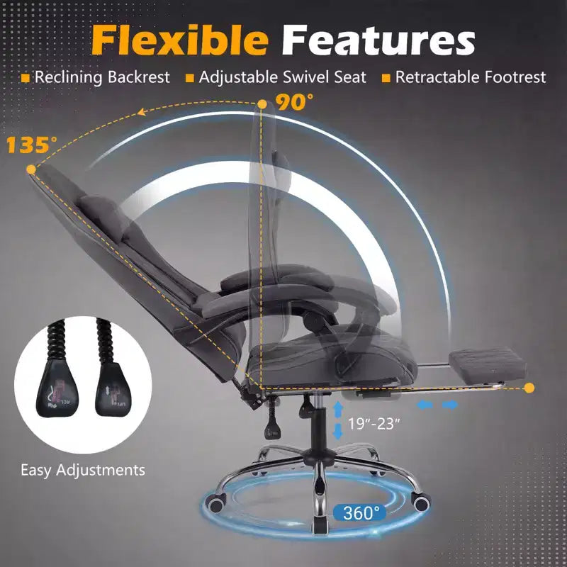 Costway Gaming Chair with Headrest, Lumbar Support, Linkage Armrests, Reclining Backrest