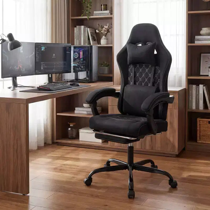 Sedia da Computer Regolabile in Altezza Costway con Poggiatesta, Supporto Lombare e Braccioli Collegati, Nera/Grigia