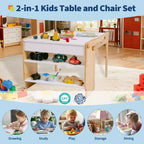 Kids Art Table with 2 Chairs Set, Convertible Toddler Activity Table to Storage Shelves, Craft Play Desk for Kids with 3 Storage Box