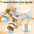 Kids Art Table with 2 Chairs Set, Convertible Toddler Activity Table to Storage Shelves, Craft Play Desk for Kids with 3 Storage Box
