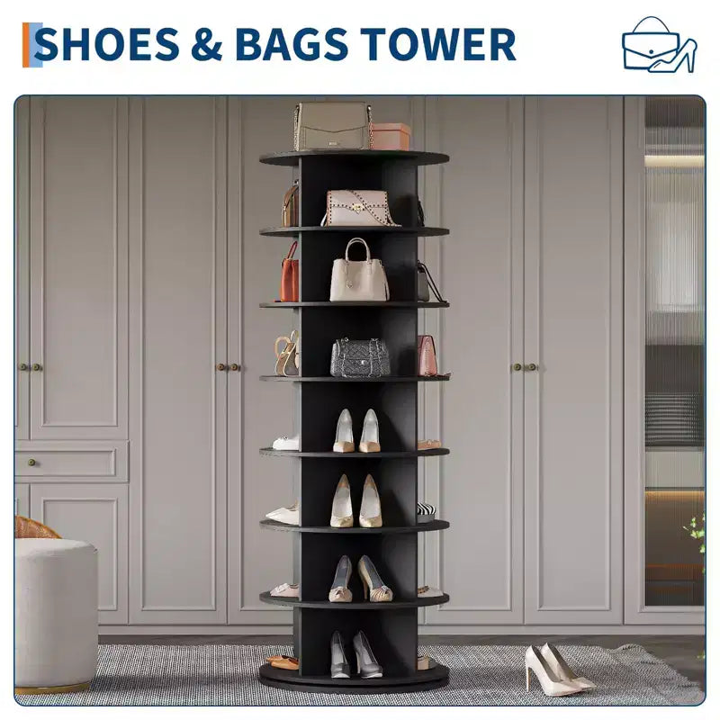 Shoe Rack Tower, Standing Spinning Shoe Organizer, Vertical Spinning Shoes Display, Shoes Rack Storage Round Carousel Shoes Closet Organization