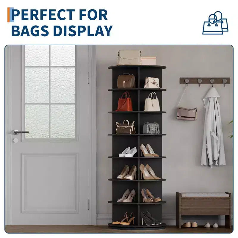 Shoe Rack Tower, Standing Spinning Shoe Organizer, Vertical Spinning Shoes Display, Shoes Rack Storage Round Carousel Shoes Closet Organization