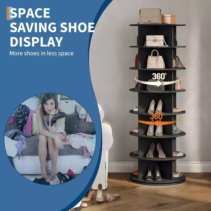 Shoe Rack Tower, Standing Spinning Shoe Organizer, Vertical Spinning Shoes Display, Shoes Rack Storage Round Carousel Shoes Closet Organization