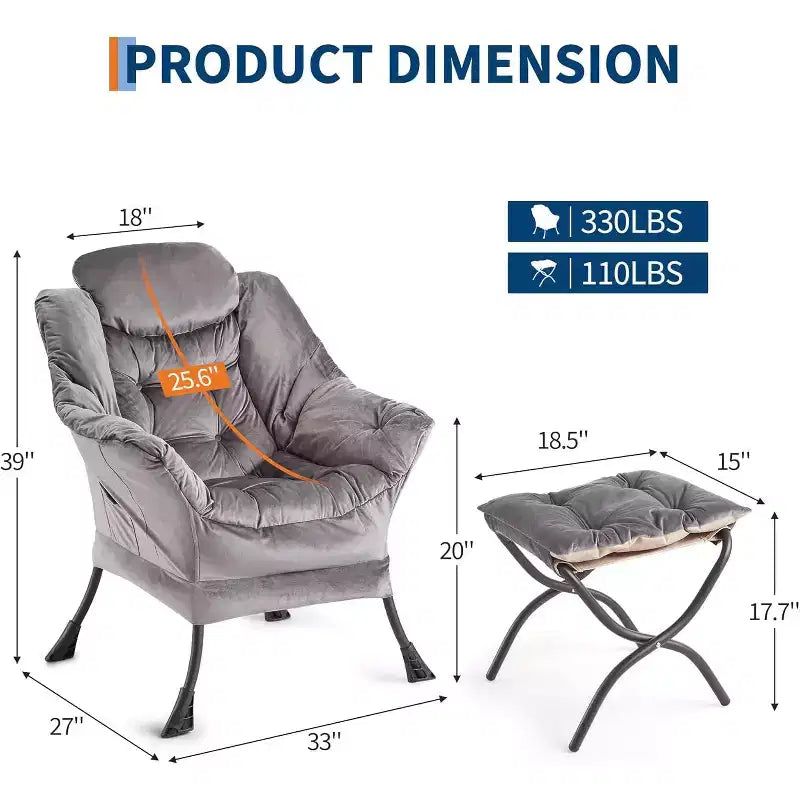 COZONY Lazy Chair with Ottoman, Modern Lounge Accent Chair Footrest Reading Armchair Side Pocket for Living Room Bedroom Dorm Office