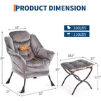 COZONY Lazy Chair with Ottoman, Modern Lounge Accent Chair Footrest Reading Armchair Side Pocket for Living Room Bedroom Dorm Office