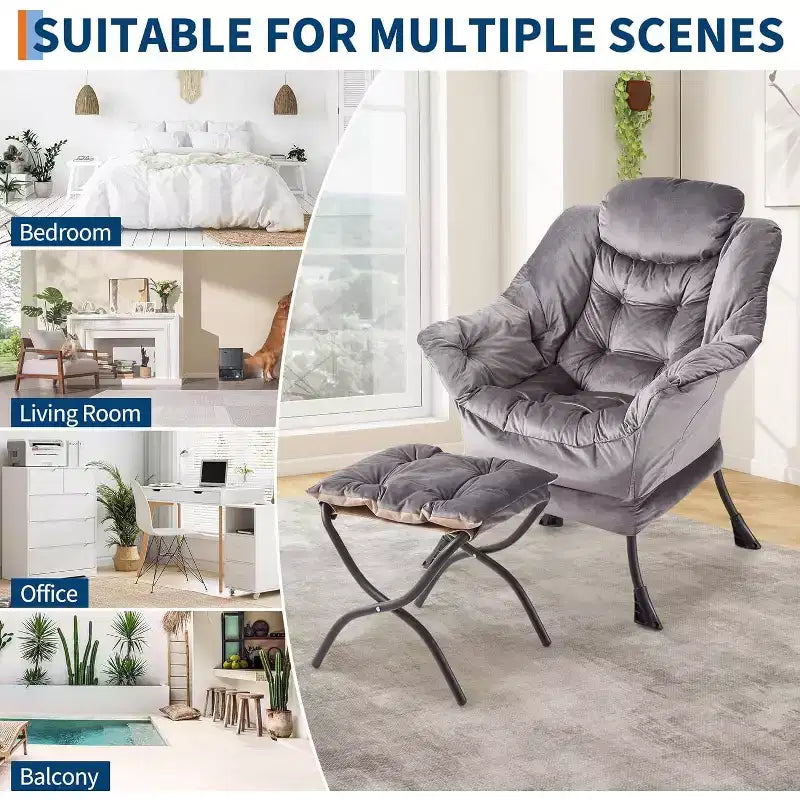 COZONY Lazy Chair with Ottoman, Modern Lounge Accent Chair Footrest Reading Armchair Side Pocket for Living Room Bedroom Dorm Office