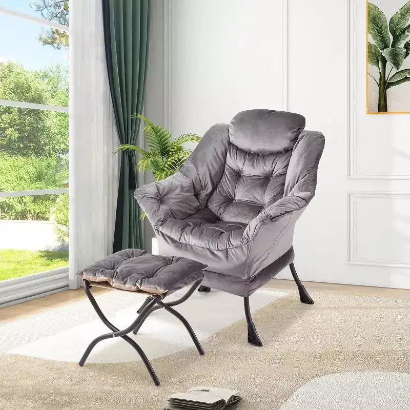 COZONY Lazy Chair with Ottoman, Modern Lounge Accent Chair Footrest Reading Armchair Side Pocket for Living Room Bedroom Dorm Office