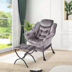 COZONY Lazy Chair with Ottoman, Modern Lounge Accent Chair Footrest Reading Armchair Side Pocket for Living Room Bedroom Dorm Office