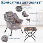COZONY Lazy Chair with Ottoman, Modern Lounge Accent Chair Footrest Reading Armchair Side Pocket for Living Room Bedroom Dorm Office