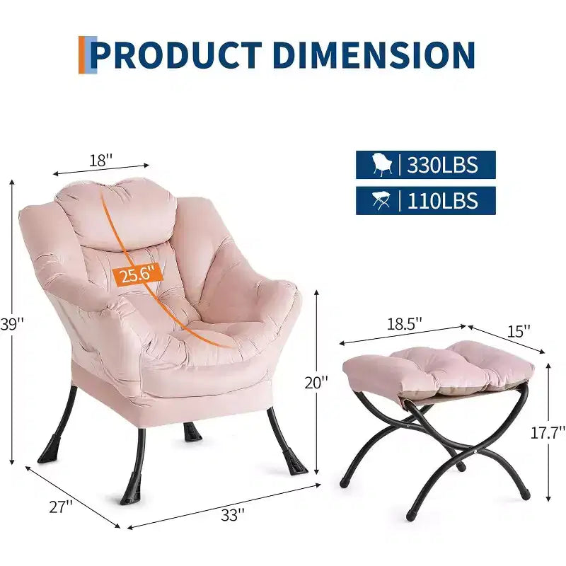 COZONY Lazy Chair with Ottoman, Modern Lounge Accent Chair Footrest Reading Armchair Side Pocket for Living Room Bedroom Dorm Office