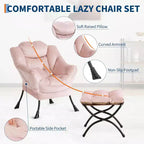 COZONY Lazy Chair with Ottoman, Modern Lounge Accent Chair Footrest Reading Armchair Side Pocket for Living Room Bedroom Dorm Office